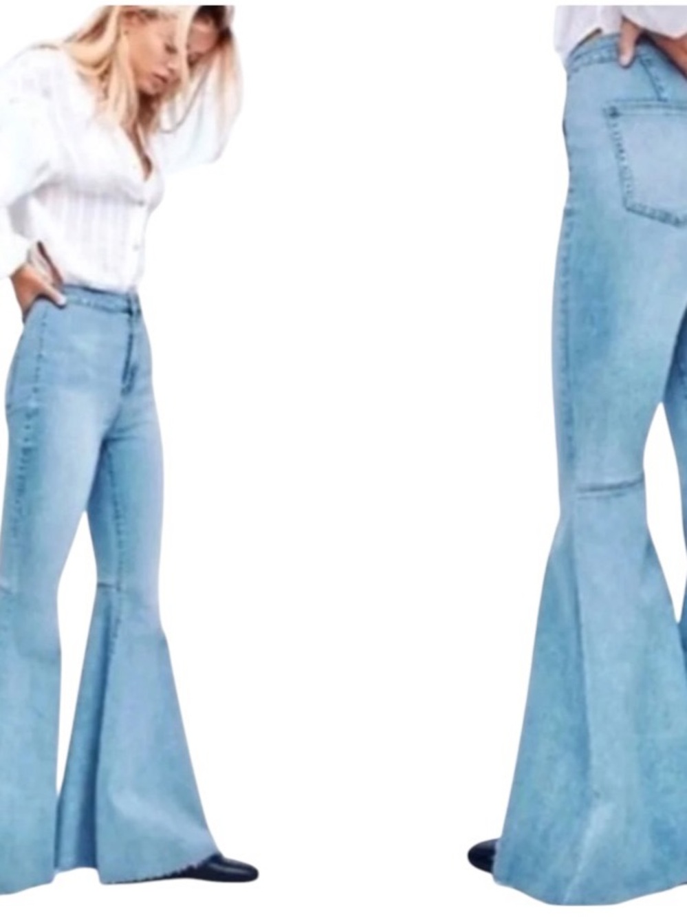 Free People Just Float On High Rise Flare Jeans light blue Bell Bottoms Boho 70s